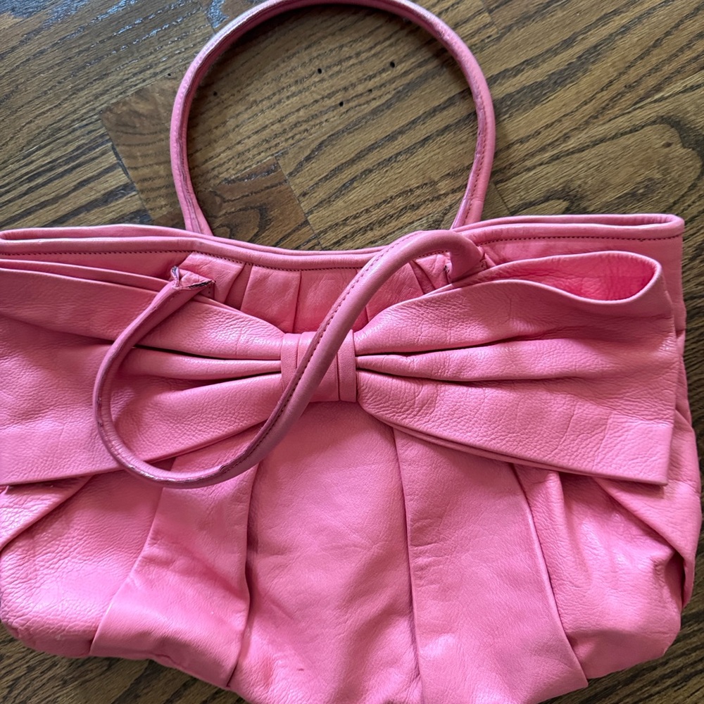 RED by Valentino / Vintage Pink Bow-Accent Leather Tote Handbag